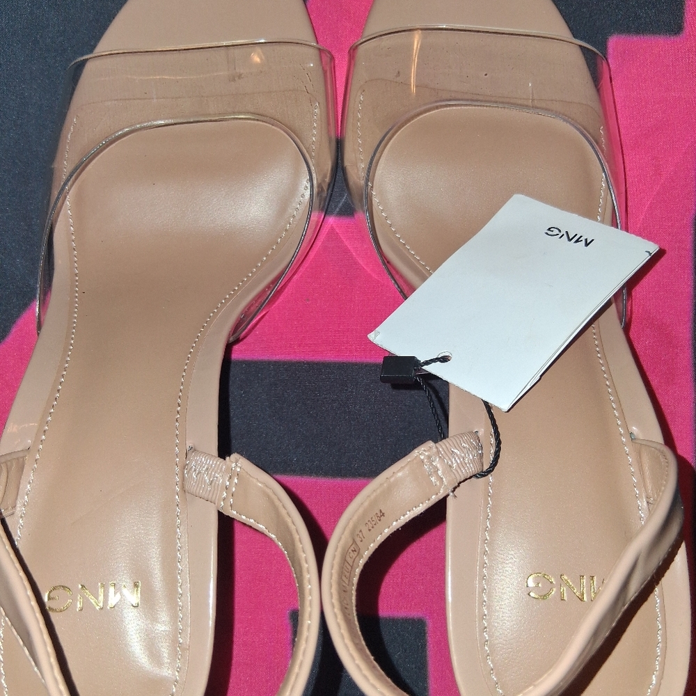 Mango Nude Beige Clear Strap Slingback Sandals - Picture 13 of 15